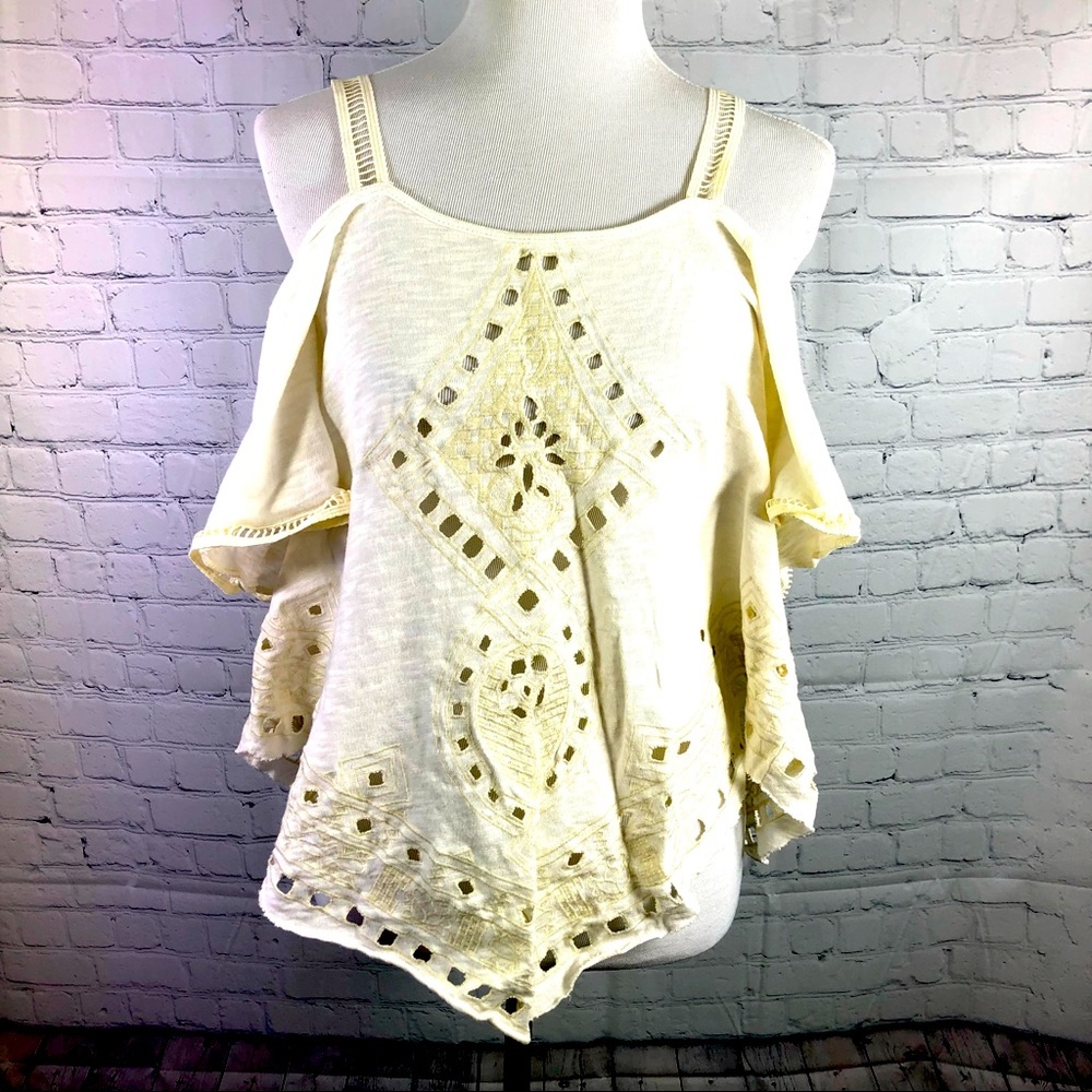 Vintage Havana Ivory Open Back Boho Hippie Festival Cut-Outs Top. Size‎ Medium.